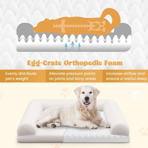 Egg-Foam Dog Crate Bed with 3-Side Bolster and Removable Washable Bed Cover - Image 4