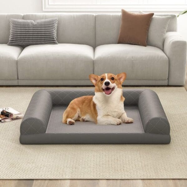 Egg-Foam Dog Crate Bed with 3-Side Bolster and Removable Washable Bed Cover - Image 9