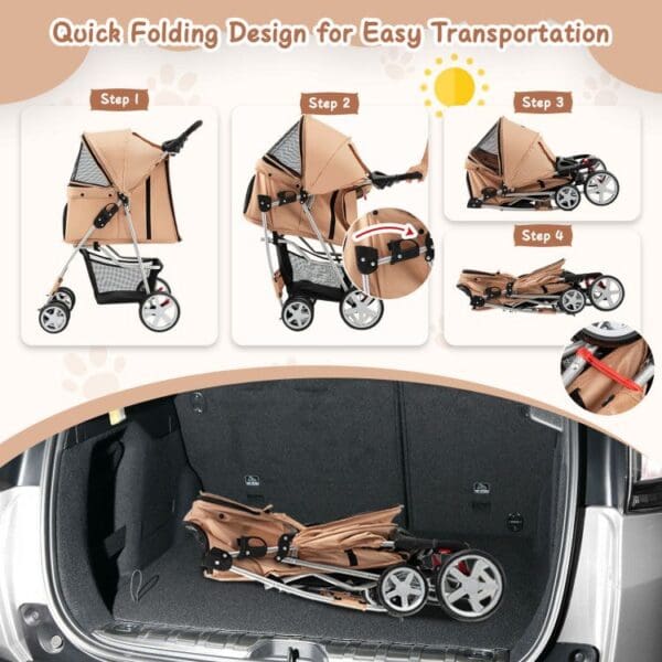 Folding Pet Stroller with Storage Basket and Adjustable Canopy - Image 9