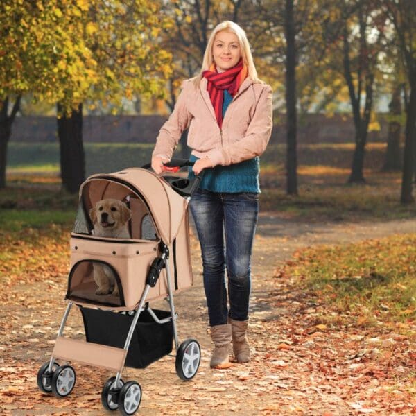 Folding Pet Stroller with Storage Basket and Adjustable Canopy - Image 5