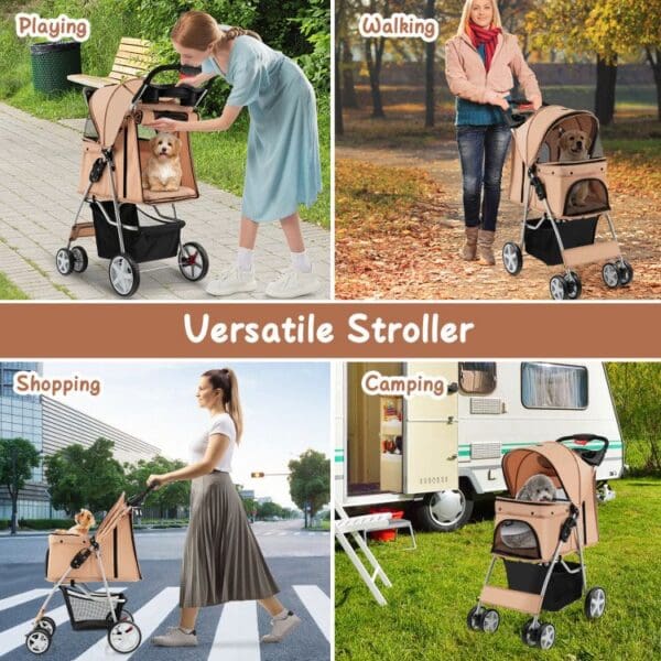 Folding Pet Stroller with Storage Basket and Adjustable Canopy - Image 6