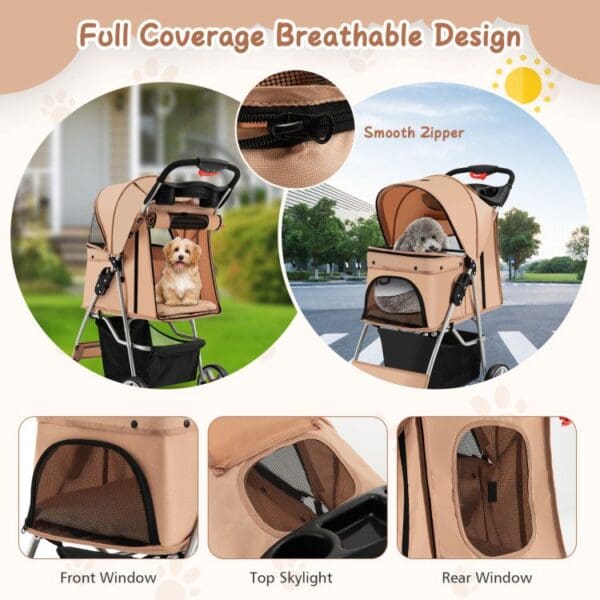 Folding Pet Stroller with Storage Basket and Adjustable Canopy - Image 7